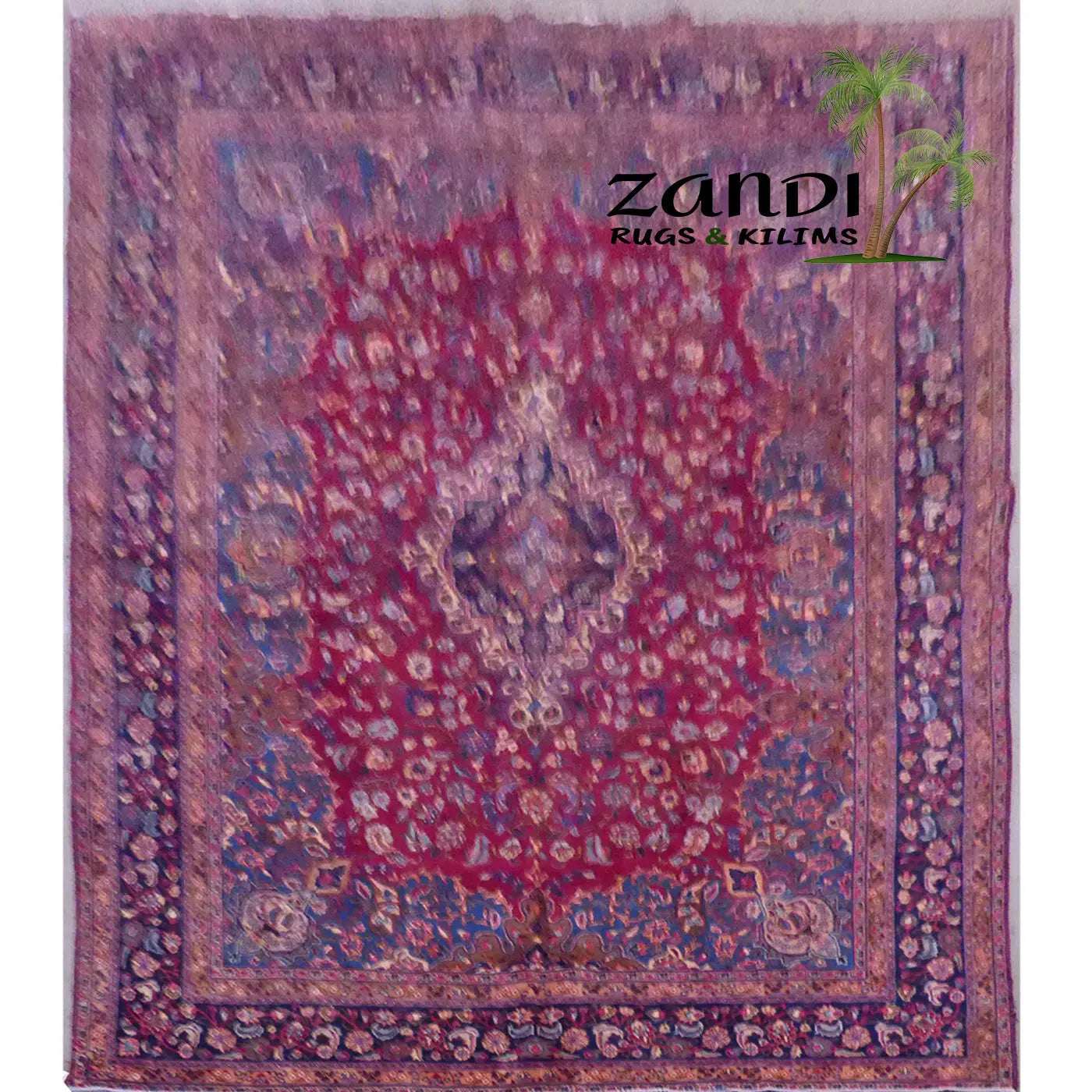 Iran Antique Hand Knotted Najafabad Rugs, Traditional Floral,   Natural Vegetable Dyes, Wool , Blue, 12'9"X10', Panr10963(Red :10963)